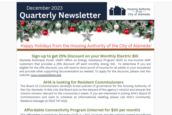 December 2023:  Newsletter for voucher program participants and residents in AHA managed units