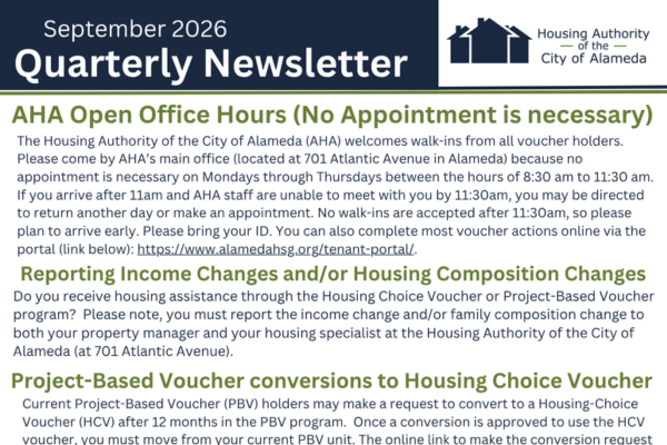 SEPTEMBER 2026:  Newsletter for voucher program participants and residents in AHA managed units